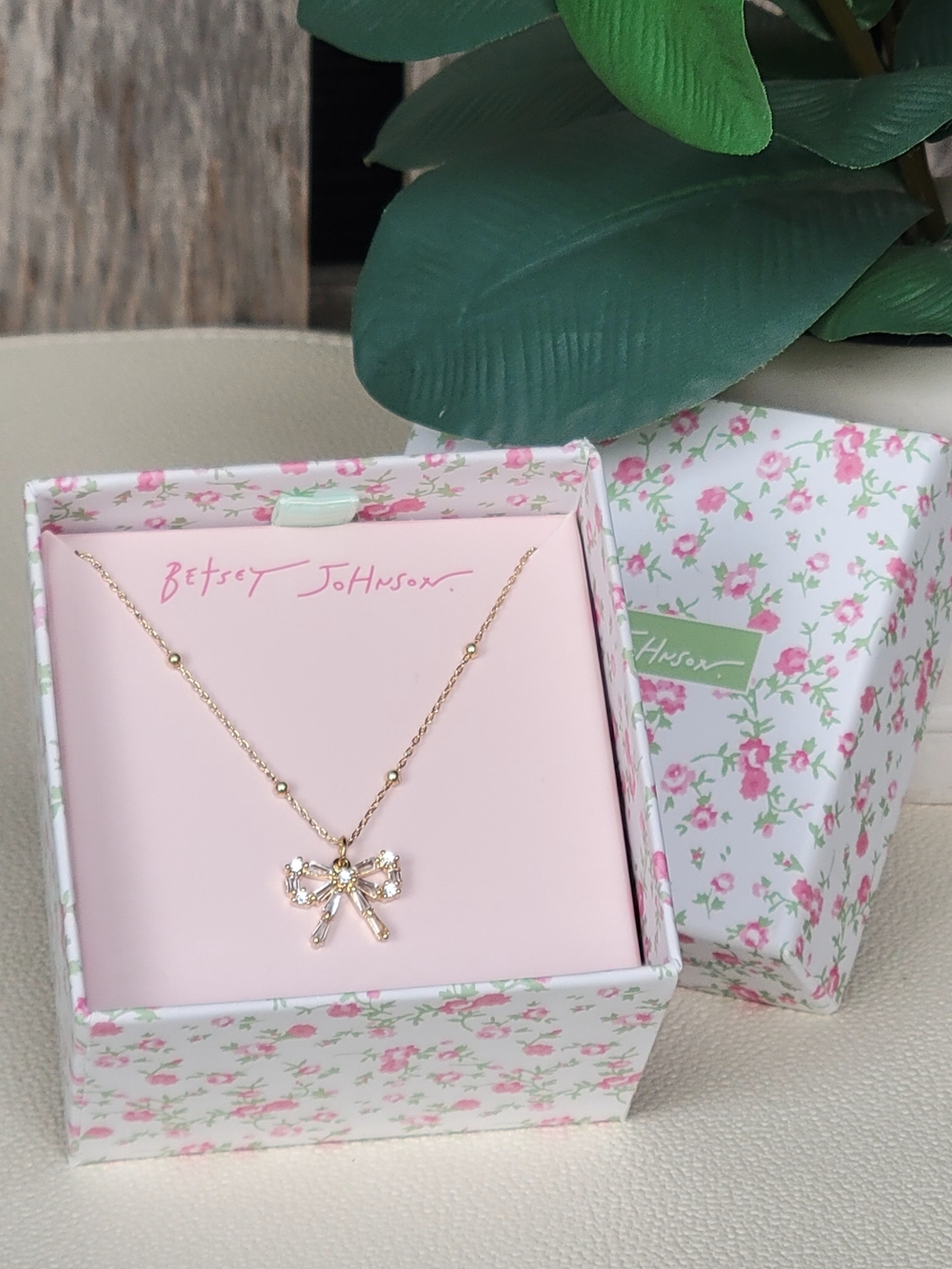 Betsey Johnson Gold Bow Necklace with Clear Crystal Accents - Picture 3 of 7
